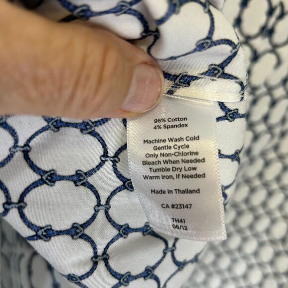 Talbots White Blue Chain Print Wrinkle Resistant LS Button Front Shirt Size 12 - Picture 11 of 15